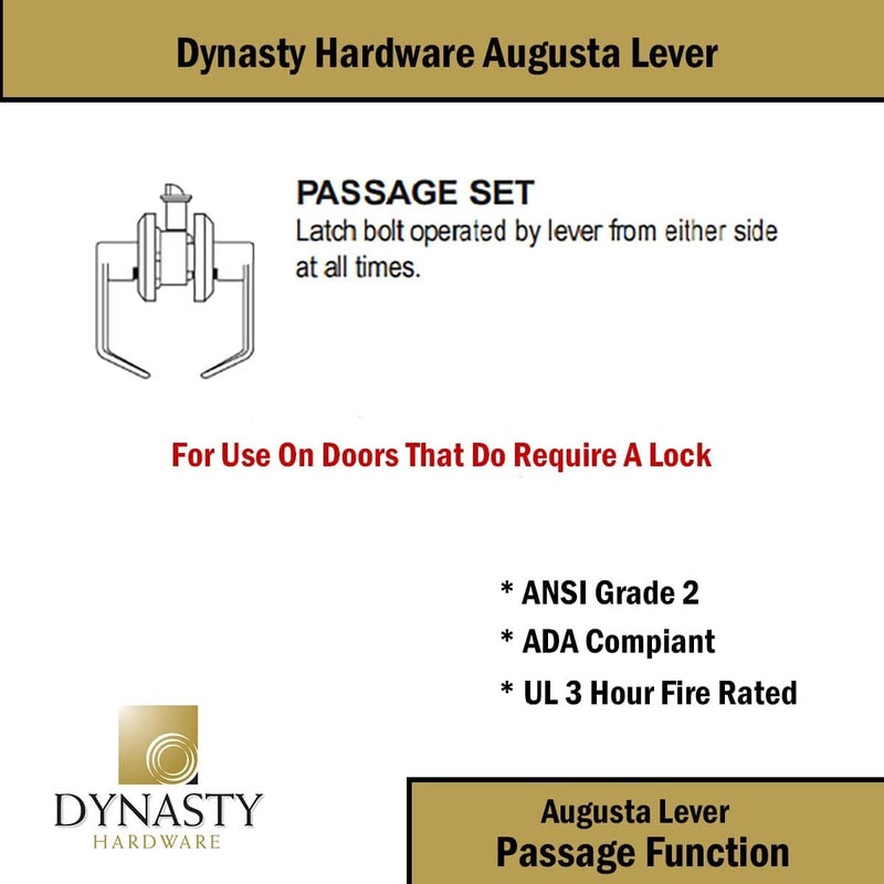 Dynasty Hardware AUG-30-26D Grade 2 Commercial Duty Passage Lever, ADA, Satin Chrome Finish - Image 3