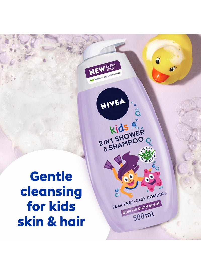 Nivea 3 In 1 Shower And  Shampoo Bath Bio Aloe Vera Berry Scent Pack of 2 - Image 2