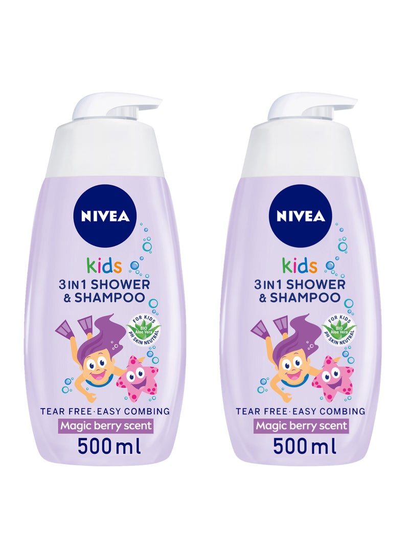 Nivea 3 In 1 Shower And  Shampoo Bath Bio Aloe Vera Berry Scent Pack of 2 - Image 1