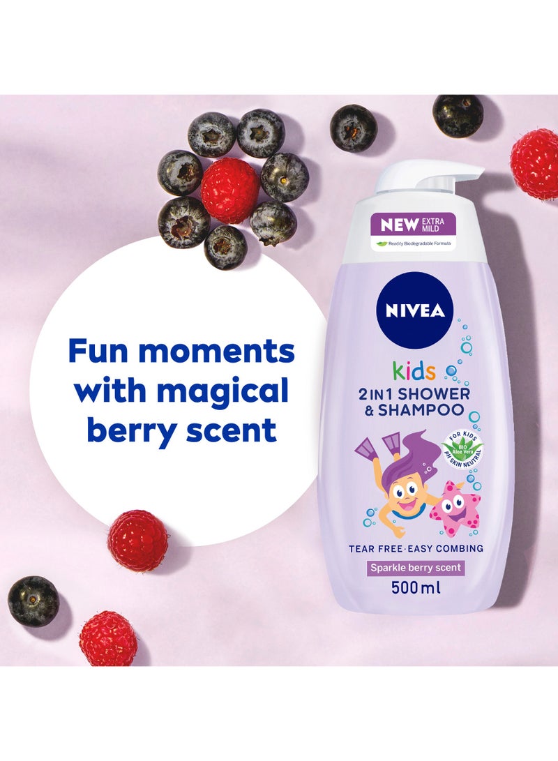 Nivea 3 In 1 Shower And  Shampoo Bath Bio Aloe Vera Berry Scent Pack of 2 - Image 5