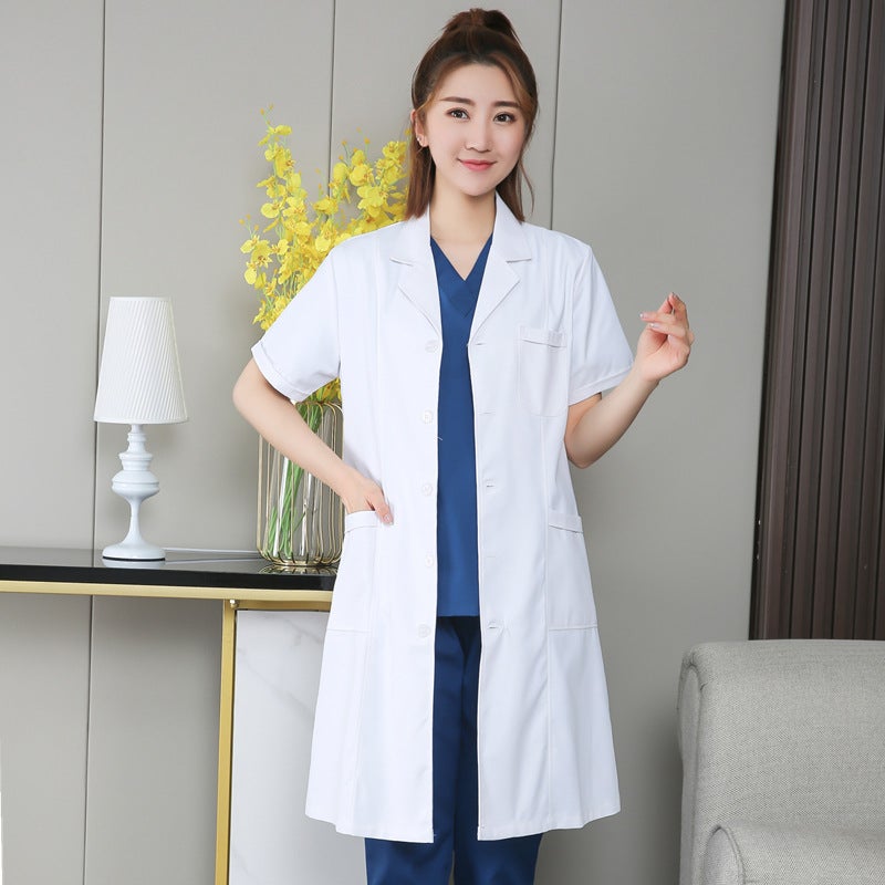White Coat Female Short-Sleeved Male Doctor Uniform Summer Medical Student Lab Coat Chemical Beauty Salon Oral Nurse Work Clothes - Image 1