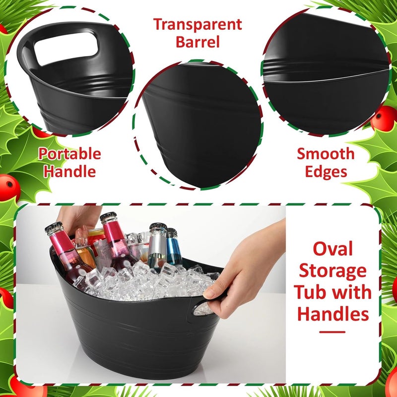 Norme 24 Pcs Oval Storage Tub with Handles 4.5L Plastic Ice Bucket, Wine, Beer, Champagne Drink Cooler for Parties, Beverage Storage Basket(Black) - Image 2