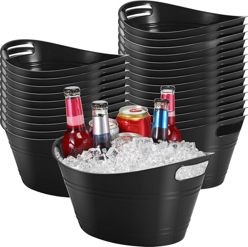 Norme 24 Pcs Oval Storage Tub with Handles 4.5L Plastic Ice Bucket, Wine, Beer, Champagne Drink Cooler for Parties, Beverage Storage Basket(Black) - Image 1