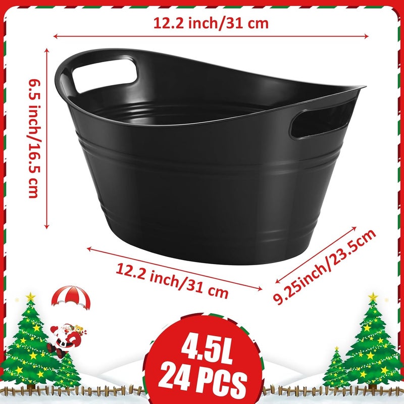 Norme 24 Pcs Oval Storage Tub with Handles 4.5L Plastic Ice Bucket, Wine, Beer, Champagne Drink Cooler for Parties, Beverage Storage Basket(Black) - Image 4