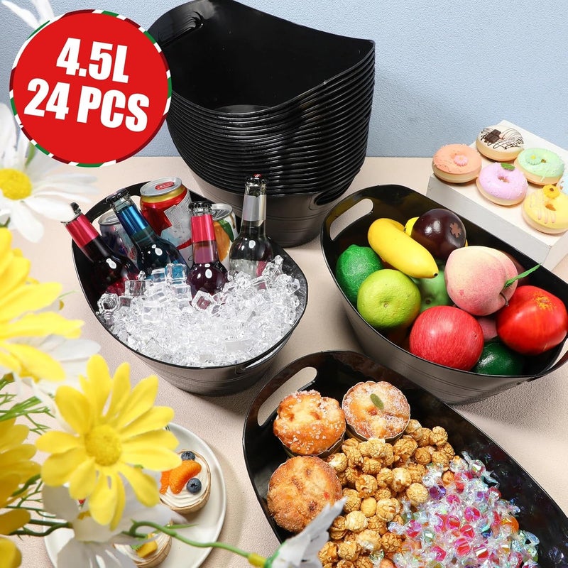 Norme 24 Pcs Oval Storage Tub with Handles 4.5L Plastic Ice Bucket, Wine, Beer, Champagne Drink Cooler for Parties, Beverage Storage Basket(Black) - Image 5