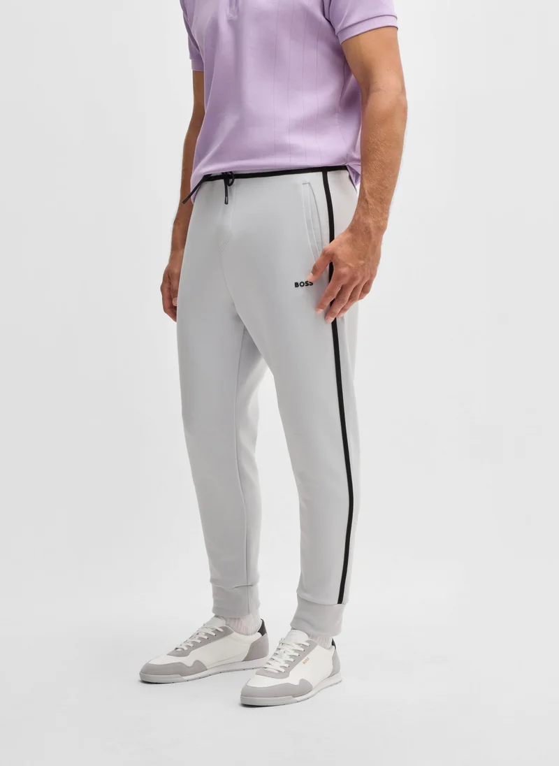 BOSS Cotton-blend tracksuit bottoms with tape and logo