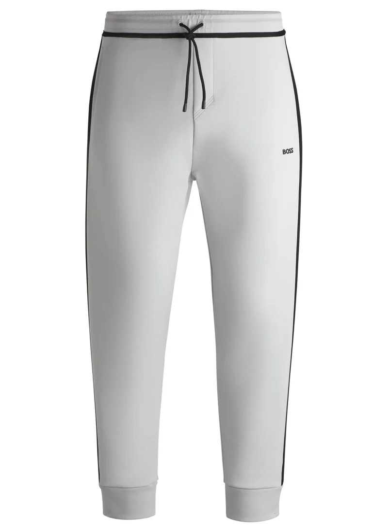 BOSS Cotton-blend tracksuit bottoms with tape and logo