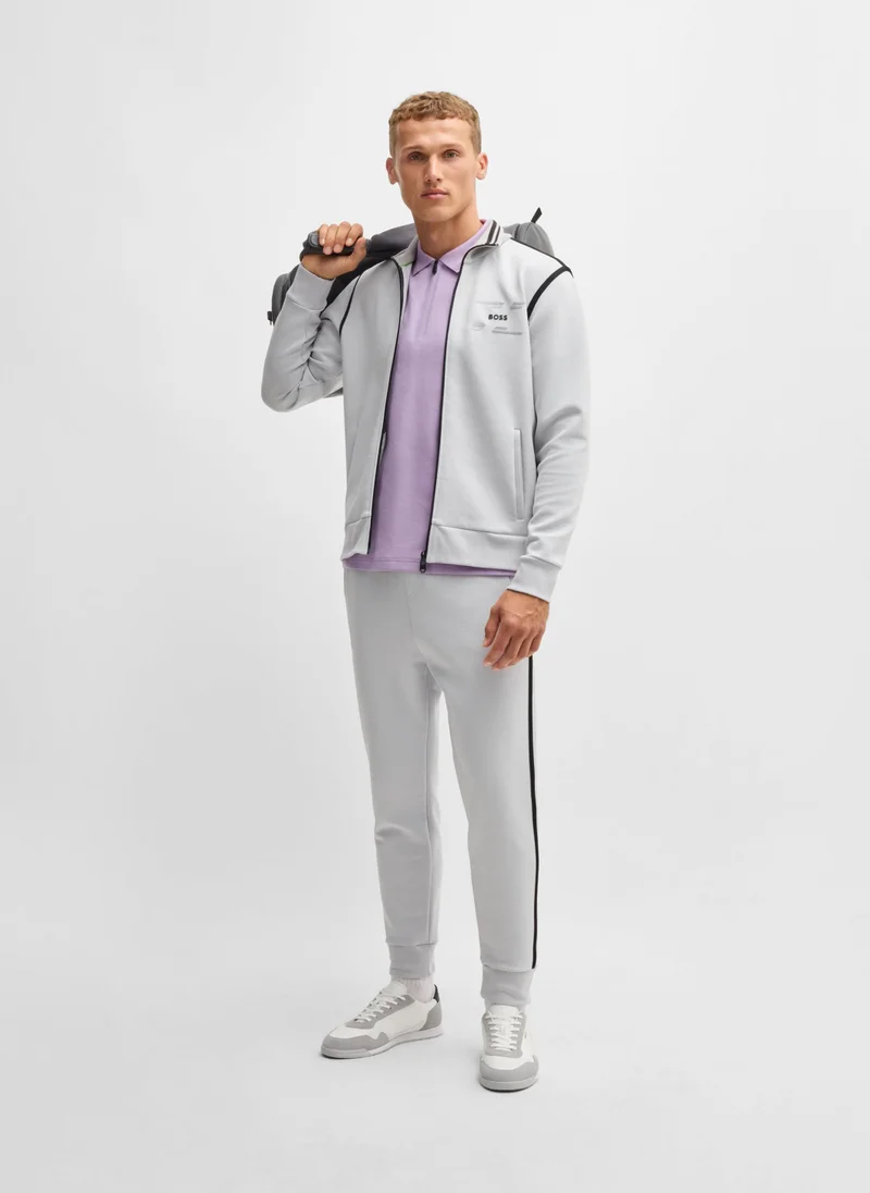 BOSS Cotton-blend tracksuit bottoms with tape and logo