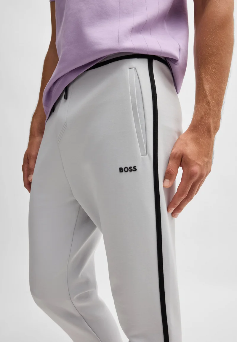 BOSS Cotton-blend tracksuit bottoms with tape and logo