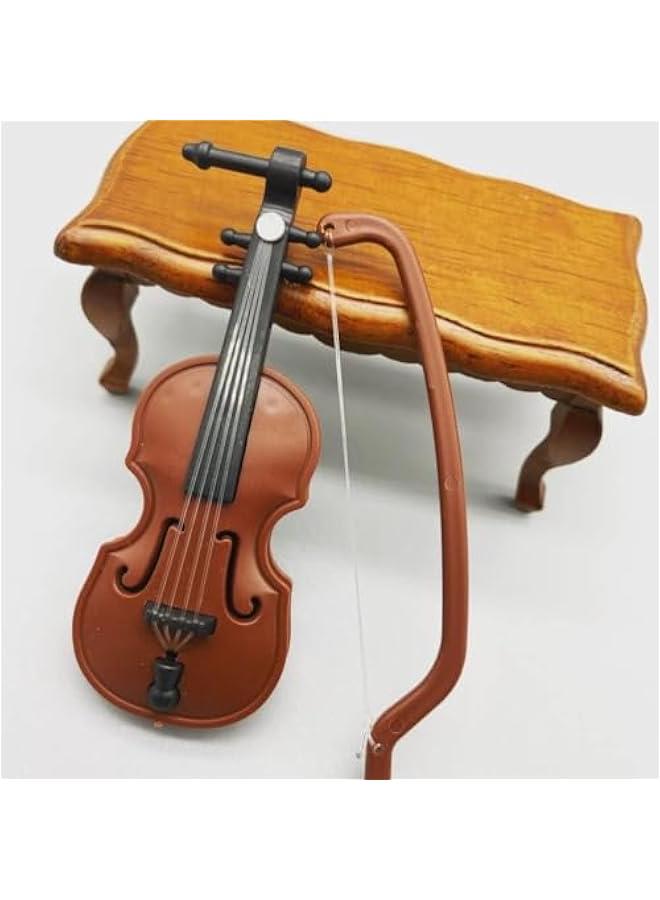 Generic Brown Miniature Violin with Stand, Bow and Case  Mini Musical Instrument for Dollhouse Decoration and Collectors Home Decoration Acoustic Violins, Orchestral Strings  - Image 3