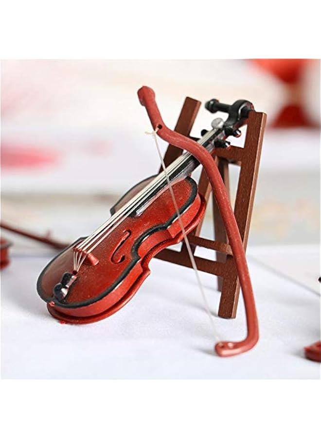 Generic Brown Miniature Violin with Stand, Bow and Case  Mini Musical Instrument for Dollhouse Decoration and Collectors Home Decoration Acoustic Violins, Orchestral Strings  - Image 5