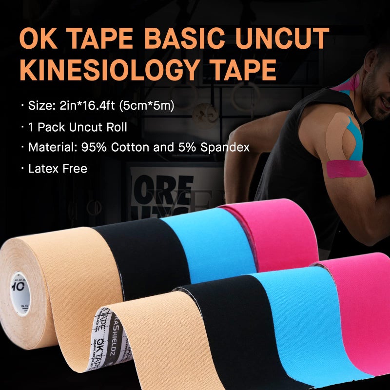 OK TAPE Kinesiology Tape, Regular Original Cotton Elastic Athletic Tape for Support and Recovery, Sports Tape Therapeutic Pain Relief, 2inÃ—16.4ft Uncut Roll - Light Blue - Image 4