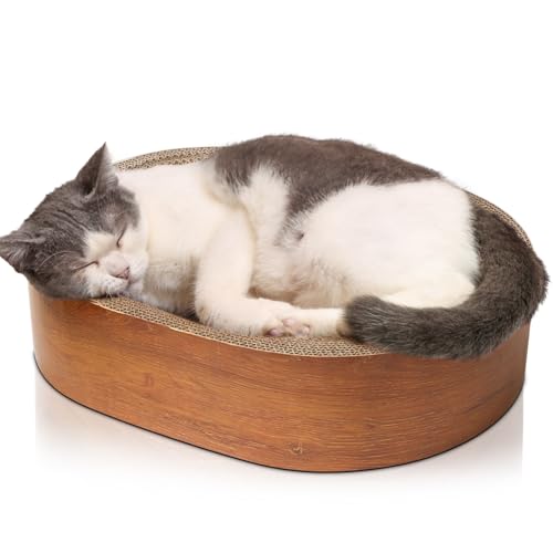 ComSaf Cat Scratcher Bed Durable Cat Scratching Board Oval Cat Scratch Pad Corrugated Cardboard Cat Scratcher Bed for Indoor Cats to Lounge Protecting Furniture Bowl Shape - Image 1