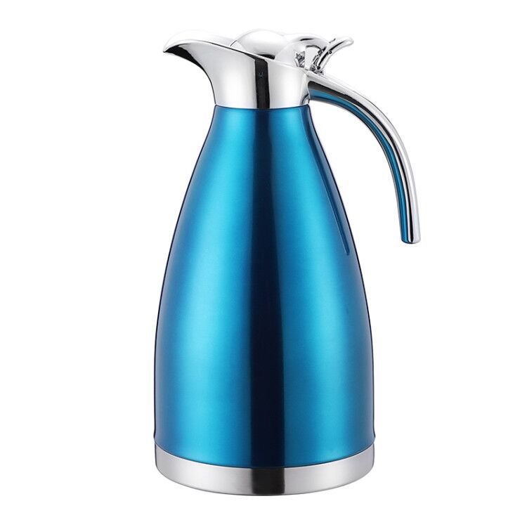 Stainless steel Vacuum Thermos double layer thermos bottle European style coffee pot household hot water bottle cold water bottle 2l gift Blue 
