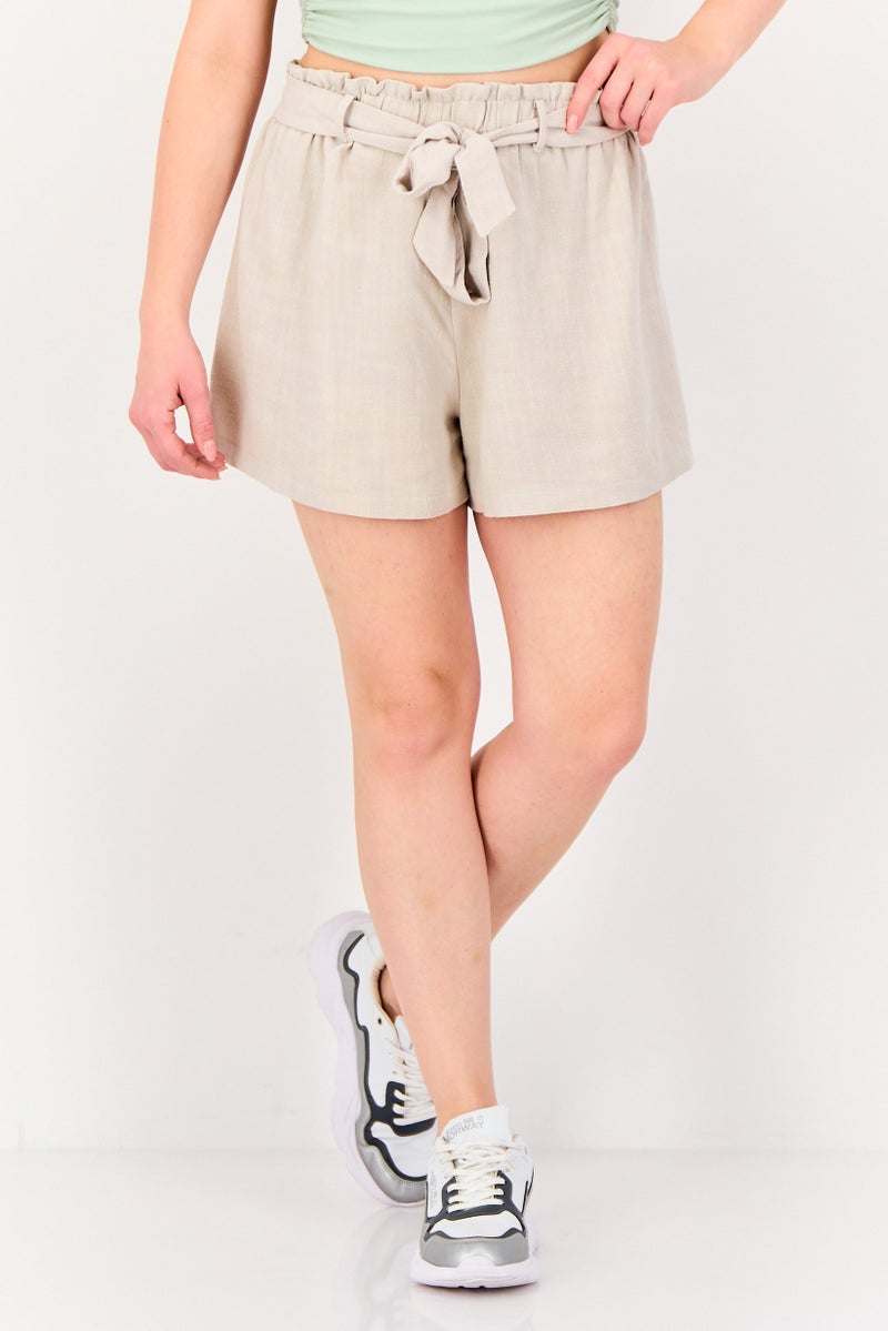 DOROTHY PERKINS Women Textured Belted Basic Shorts, Light Grey - Image 1