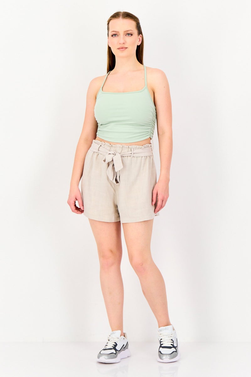 DOROTHY PERKINS Women Textured Belted Basic Shorts, Light Grey - Image 4