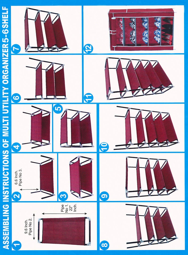 FLIPZON Non-Woven Fabric Multipurpose 5 Shelves Shoe Rack With Zip Door Cover & Side Pockets, Multiuse Storage Rack For Footwear, Toys, Clothes With Dustproof Cover (5 Shelves, Chiku), Cm - Image 5