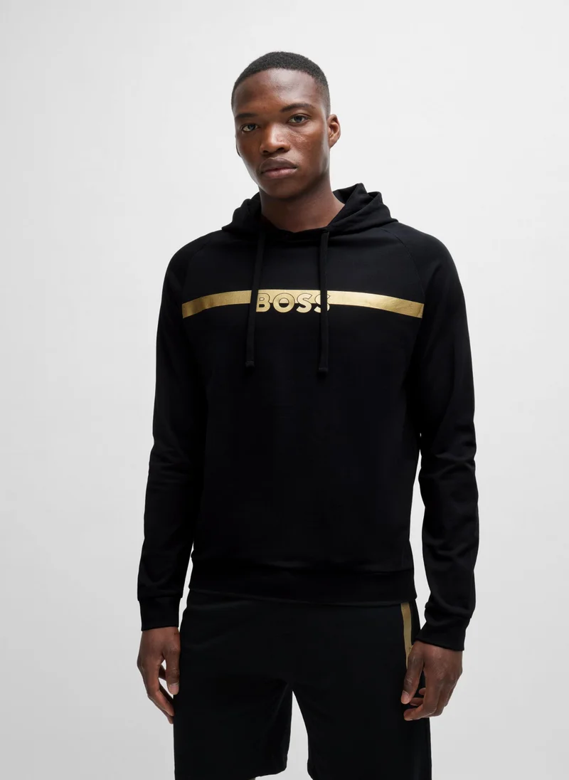 بوس Cotton-terry regular-fit hoodie with foil-print logo