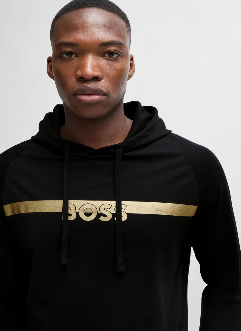 بوس Cotton-terry regular-fit hoodie with foil-print logo