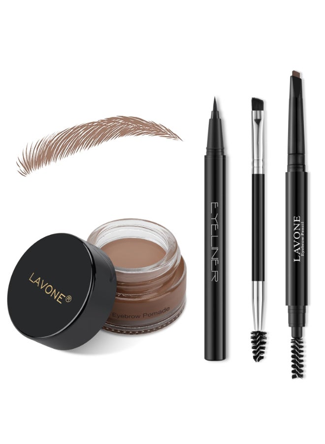 LAVONE Eyebrow Stamp Pencil Kit Trio Makeup Brow Stamp Kit with Waterproof Eyebrow Pencil Eyeliner Pomade Dualended Brush Ash Brown - Image 2