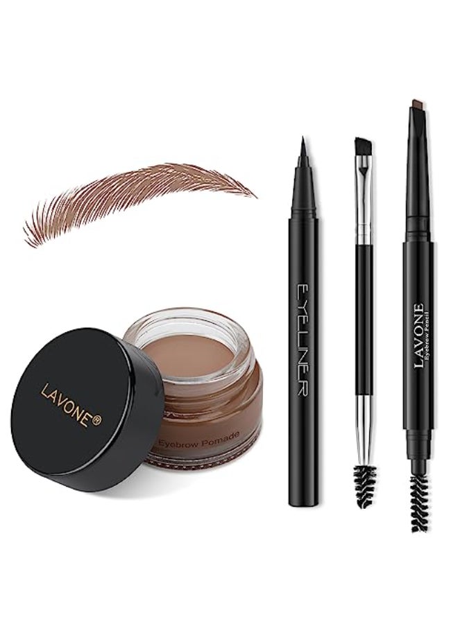 LAVONE Eyebrow Stamp Pencil Kit Trio Makeup Brow Stamp Kit with Waterproof Eyebrow Pencil Eyeliner Pomade Dualended Brush Ash Brown - Image 1