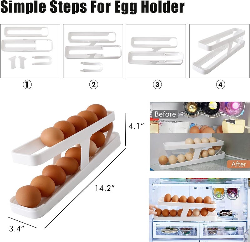Egg Holder for Refrigerator - Automatic Egg Rolling Storage Box 2 Layers Detachable Space Saving Tray - Image 3