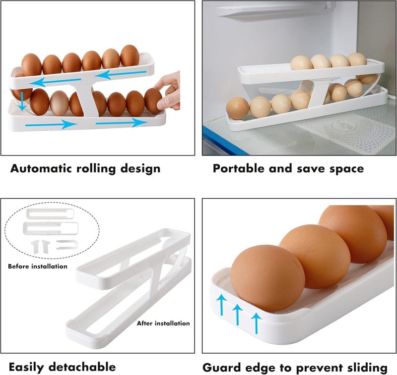 Egg Holder for Refrigerator - Automatic Egg Rolling Storage Box 2 Layers Detachable Space Saving Tray - Image 4