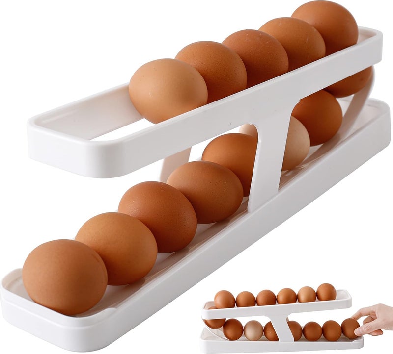 Egg Holder for Refrigerator - Automatic Egg Rolling Storage Box 2 Layers Detachable Space Saving Tray - Image 1