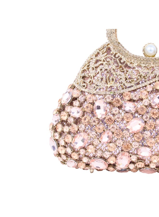 Dollar's Crystal Clutch Purse for Women CP65, Metal Rhinestone Handheld Bag, Luxury Party Wedding Bridal Evening Handbag, Sparkling Formal Occasion Mini Clutch Bag (Rose) - Image 2