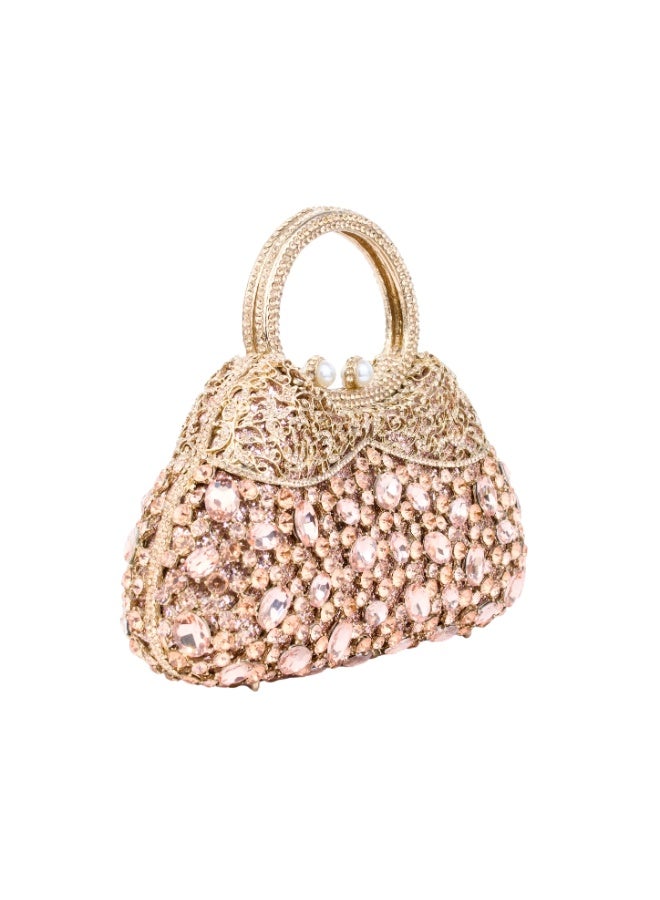 Dollar's Crystal Clutch Purse for Women CP65, Metal Rhinestone Handheld Bag, Luxury Party Wedding Bridal Evening Handbag, Sparkling Formal Occasion Mini Clutch Bag (Rose) - Image 4