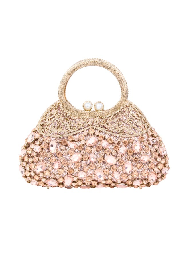 Dollar's Crystal Clutch Purse for Women CP65, Metal Rhinestone Handheld Bag, Luxury Party Wedding Bridal Evening Handbag, Sparkling Formal Occasion Mini Clutch Bag (Rose) - Image 1