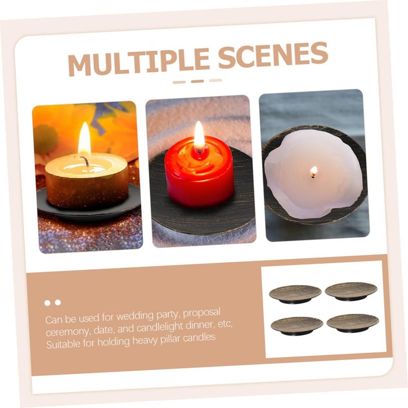 4 Pcs Gold Brush Finish Candle Holders Metal Candle Plates Elegant Centerpiece for Wedding Home Decor - Image 5