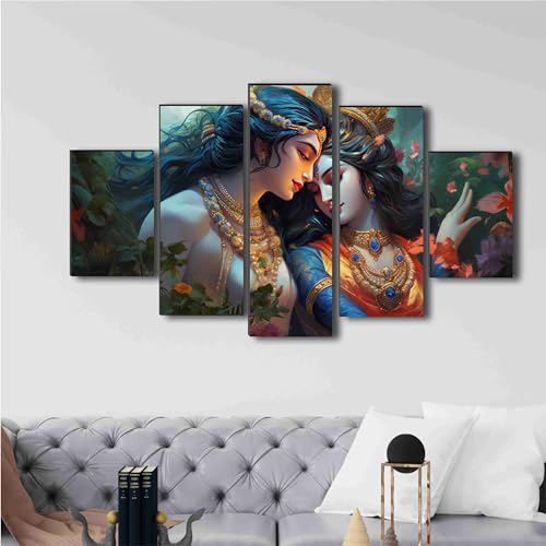 SAF Radha krishna Paintings for Living Room | Painting for Wall Decoration | 3D Wall Art for Bedroom | Radha krishna Religious Wall Painting Set of 5 (75 x 45 cms) SANFPNLS35490 - Image 1