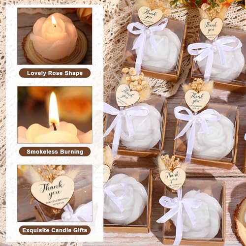 Threlaco 50 Sets Christmas Rose Candles Scented with Dried Flower Holiday Candle Gifts Mini White Rose Petal Gift Set for Christmas Decoration Thanksgiving Bridal Shower Birthday Party Favors - Image 2
