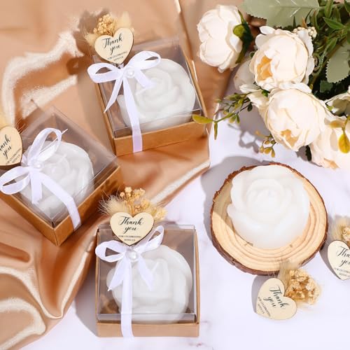 Threlaco 50 Sets Christmas Rose Candles Scented with Dried Flower Holiday Candle Gifts Mini White Rose Petal Gift Set for Christmas Decoration Thanksgiving Bridal Shower Birthday Party Favors - Image 4
