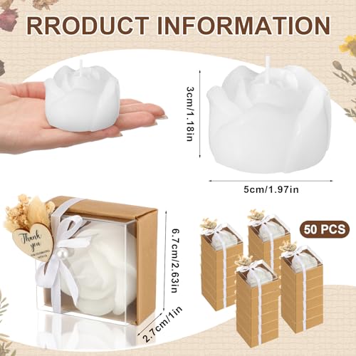Threlaco 50 Sets Christmas Rose Candles Scented with Dried Flower Holiday Candle Gifts Mini White Rose Petal Gift Set for Christmas Decoration Thanksgiving Bridal Shower Birthday Party Favors - Image 3