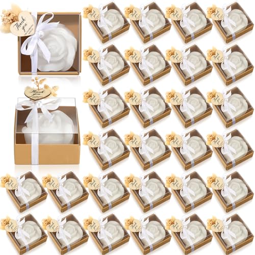 Threlaco 50 Sets Christmas Rose Candles Scented with Dried Flower Holiday Candle Gifts Mini White Rose Petal Gift Set for Christmas Decoration Thanksgiving Bridal Shower Birthday Party Favors - Image 1