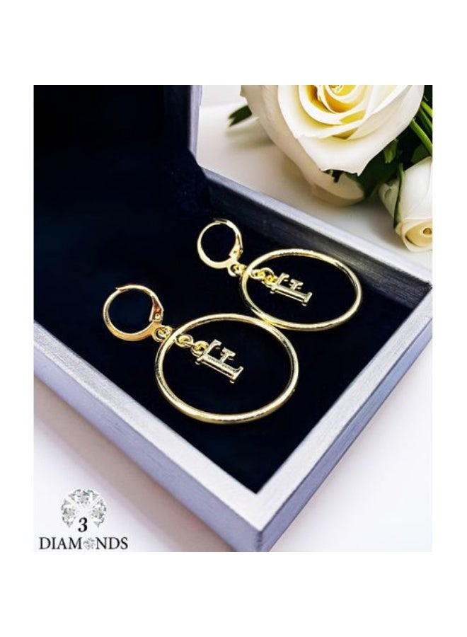 Gold Plated Letter F Drop Earrings with Cubic Zirconia