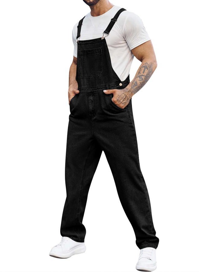 Runcati Men's Denim Bib Overall Jean Romper Trousers Adjustable Strap Workwear Slim Fit Jumpsuit, Black, M - Image 1