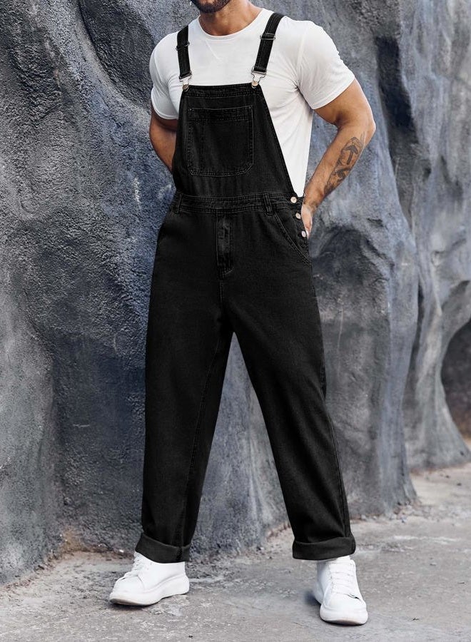 Runcati Men's Denim Bib Overall Jean Romper Trousers Adjustable Strap Workwear Slim Fit Jumpsuit, Black, M - Image 3