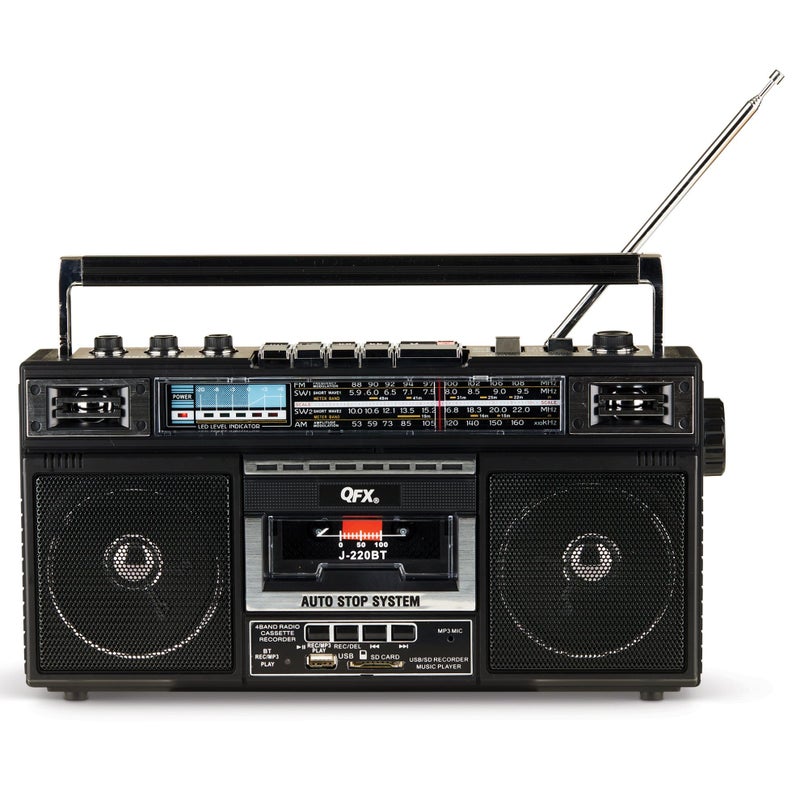QFX J-220BTTQ Aqua Turquoise Boombox MP3 Conversion from Radio to Cassette with 4-Band (AM, FM, SW1, SW2) Radio with Bluetooth, Dual 3” Speakers, Built-in Microphone, Recorder, and a 3-Band Equalizer - Image 1