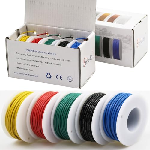 striveday FEP Teflon High Temperature Wire of 24awg with Red Blue Green Yellow Black Colors in Box Each Color 10m Magnet Wire. - Image 1