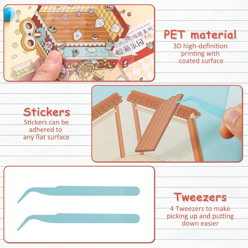 windforgecraft 8 Pcs DIY 3D House Stickers, 3D Sticker Miniature Scene, Cartoon Miniature Scene 3D Landscaping Stickers, 3D House Stickers Quiet Book, Cute Cartoon Scene Stickers for Adults Kids Gift - Image 5