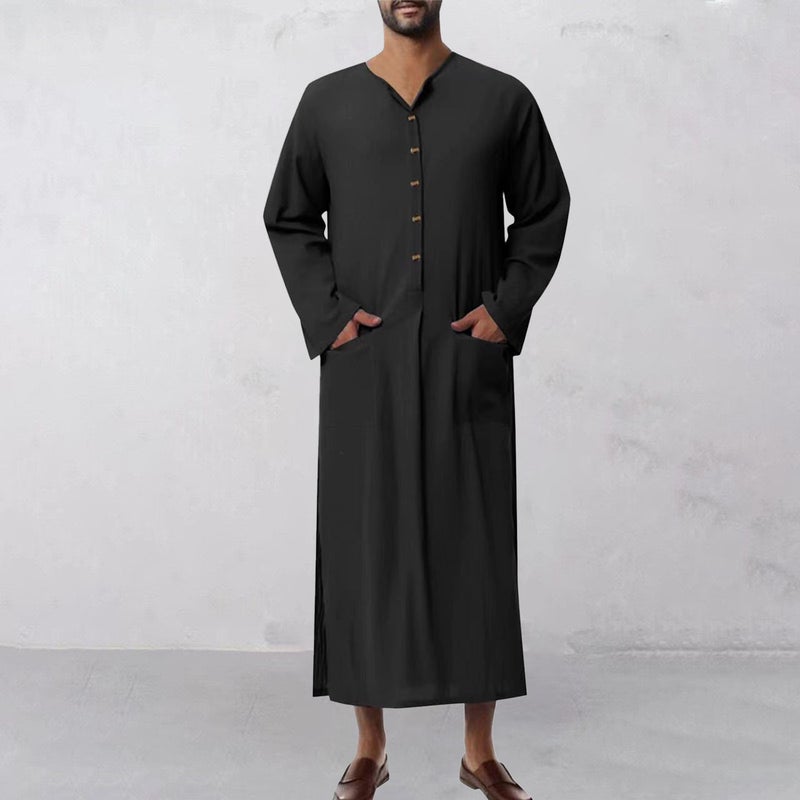 Men's Ethnic Linen Robe Loose Fit Stand Collar - Image 5