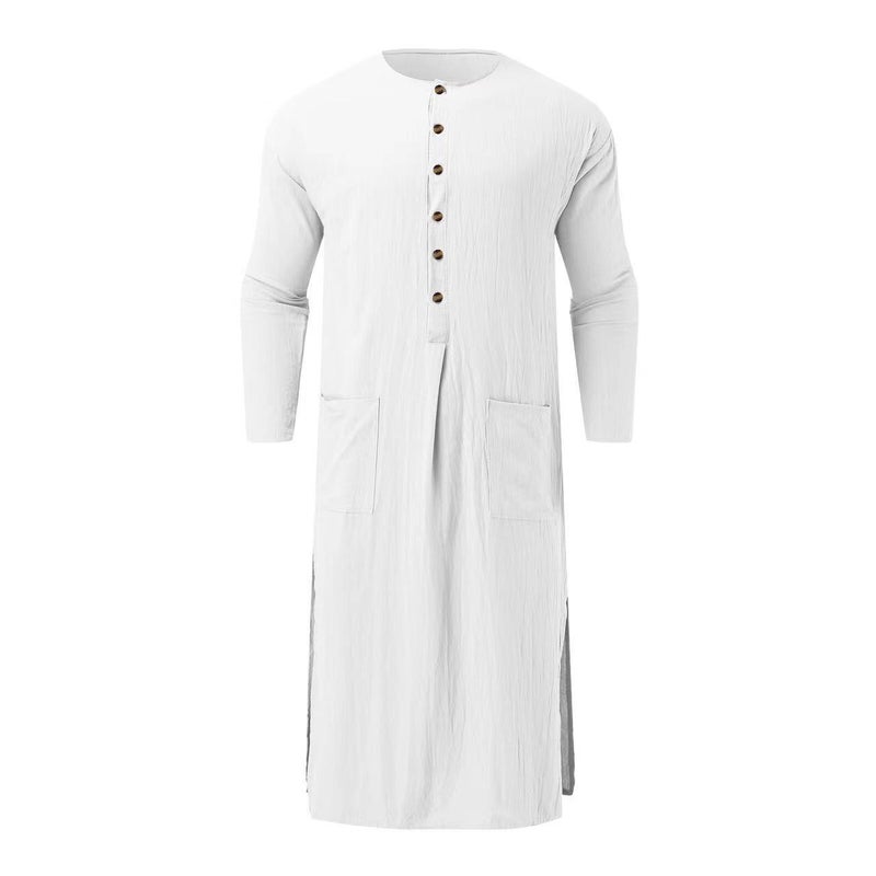 Men's Ethnic Linen Robe Loose Fit Stand Collar - Image 3