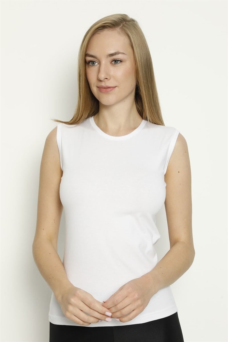 Arma Yıldız Women's White Zero Sleeve Zero Collar Tank Top Sleeveless T-Shirt Lycra  - Image 1
