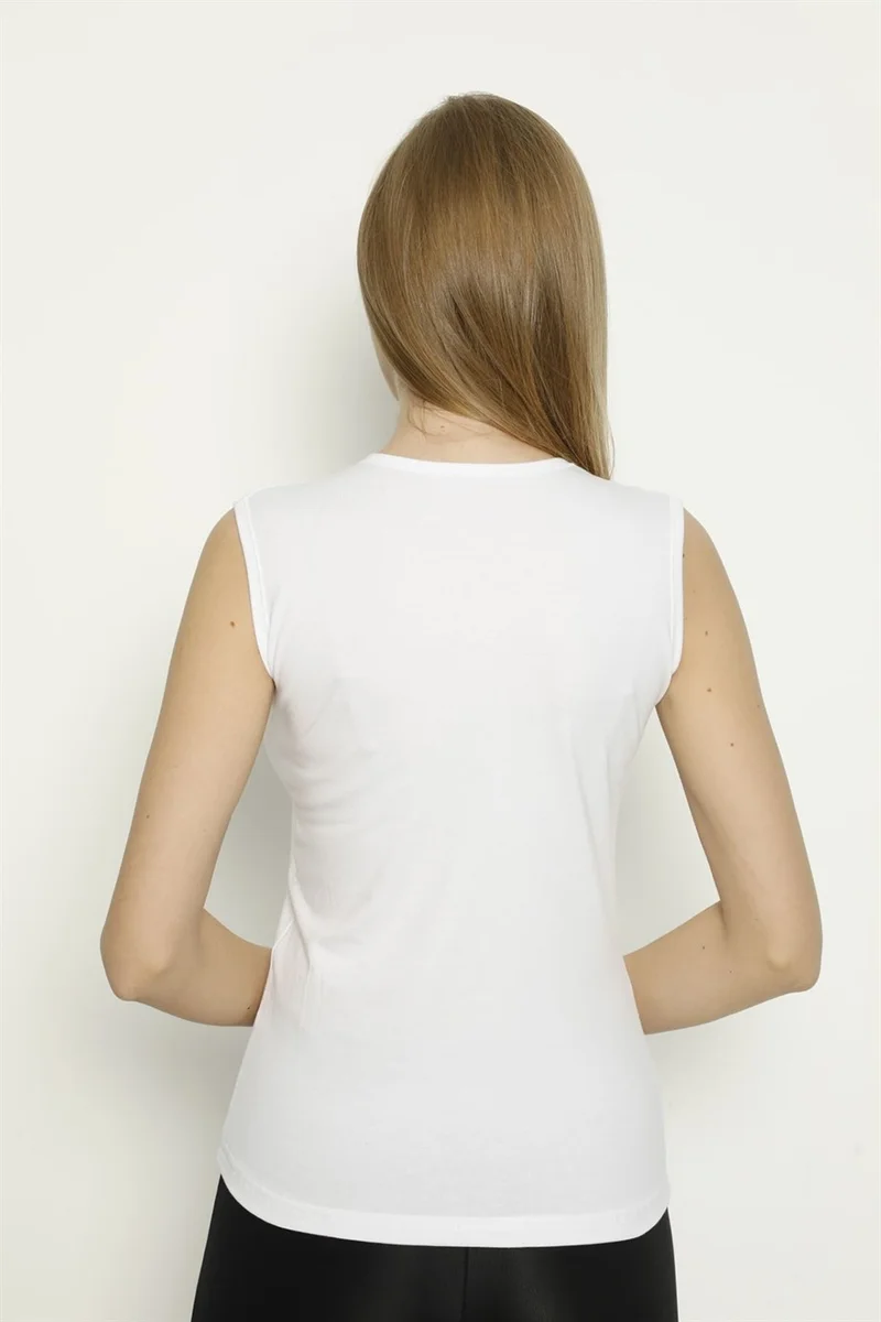 ارما يلدز Women's White Zero Sleeve Zero Collar Tank Top Sleeveless T-Shirt Lycra