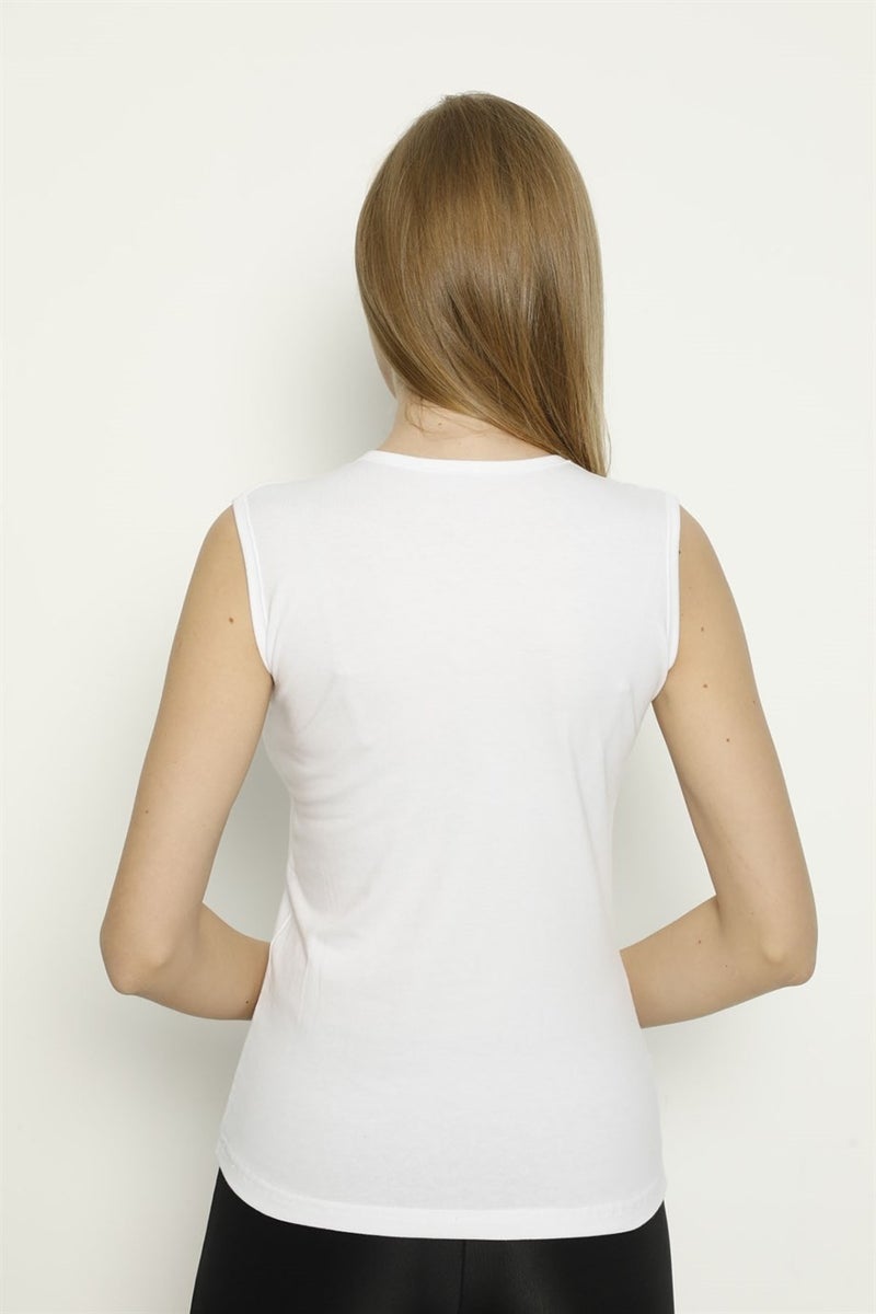 Arma Yıldız Women's White Zero Sleeve Zero Collar Tank Top Sleeveless T-Shirt Lycra  - Image 4