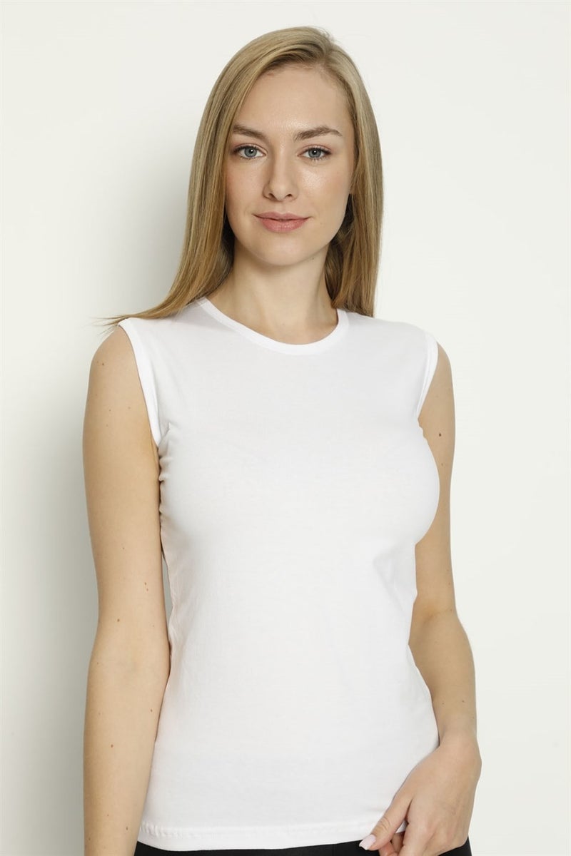 Arma Yıldız Women's White Zero Sleeve Zero Collar Tank Top Sleeveless T-Shirt Lycra  - Image 2
