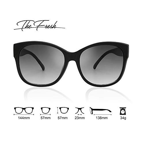 The Fresh Women's Oversized Square Jackie O Cat Eye Hybrid Butterfly Fashion Sunglasses - Exquisite Packaging (7192-Black, Gradient Grey) - Image 4